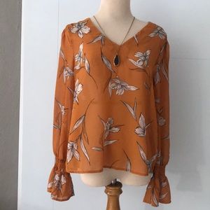 Mustard color flowered Blouse by A new day/size S